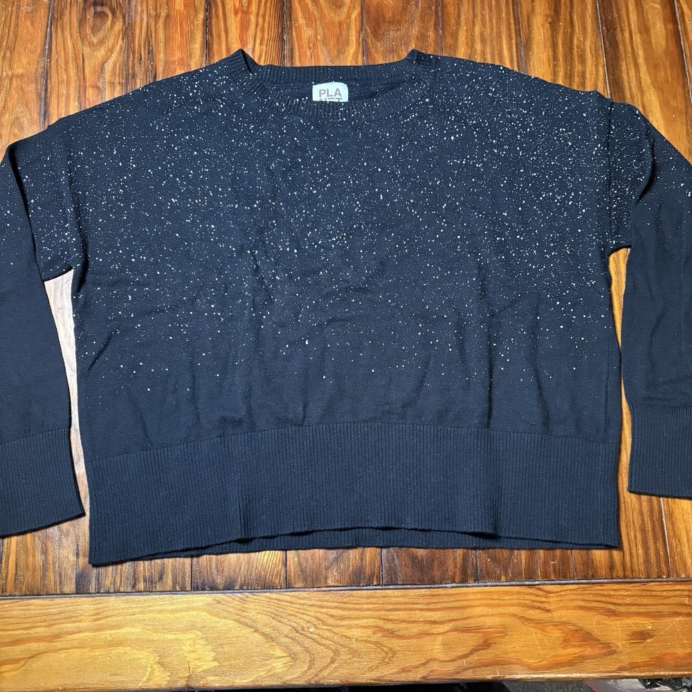 Planet Lauren G Black White Speckle Pullover Sweater Oversized One Size New